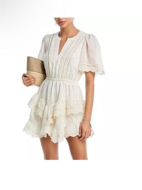 NWT - Aqua Cream Ruffled Lace-Trim Mini Dress